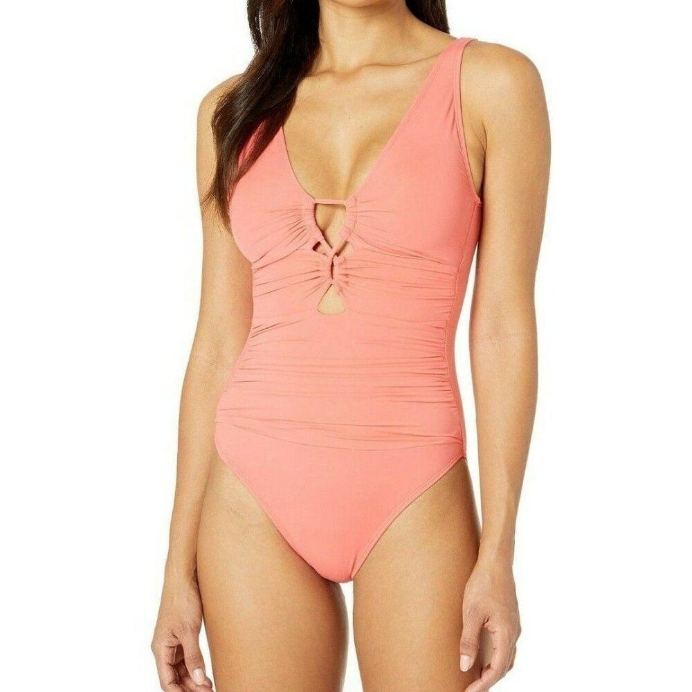 Lauren Ralph Lauren 6 Beach club Keyhole Front One-Piece coral Swimsuit - New